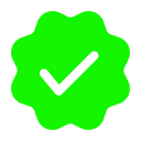 Black checkmark inside a bright green starburst shape.