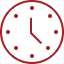 Red analog clock showing the time as 3:00 on a white background.