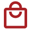 Red shopping bag icon with a smile-shaped handle.