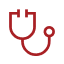 Red medical icon depicting a stethoscope with one end shaped like a plug.