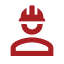 Icon of a construction worker wearing a hard hat and safety vest.