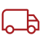 Red outline icon of a delivery truck facing right.
