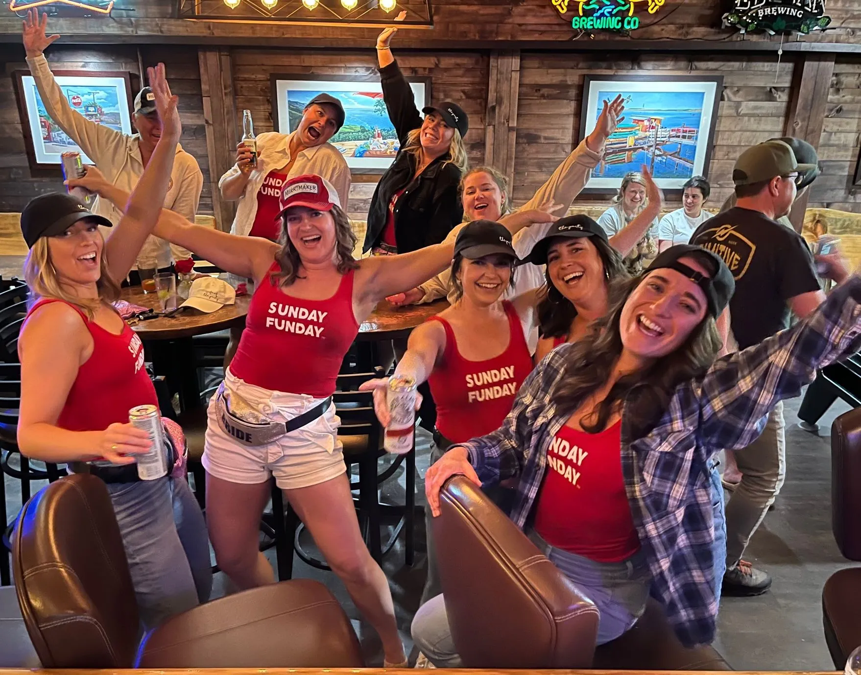 A group of people celebrating a Sunday Funday.