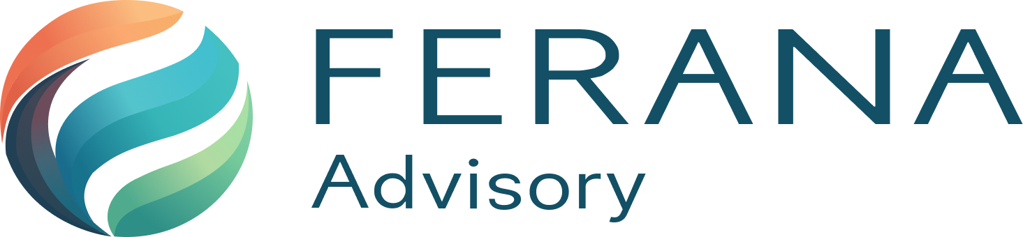 FERANA Advisory logo with Ferana symbol circular shape with three curved, flowing shapes in red-orange, blue-green, and green-yellow.