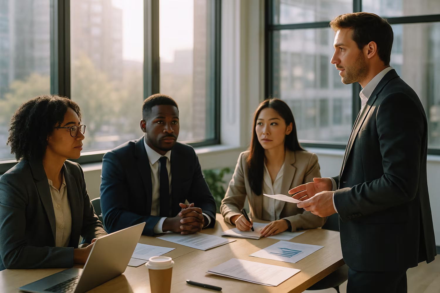 Diverse team discussing business continuity plan