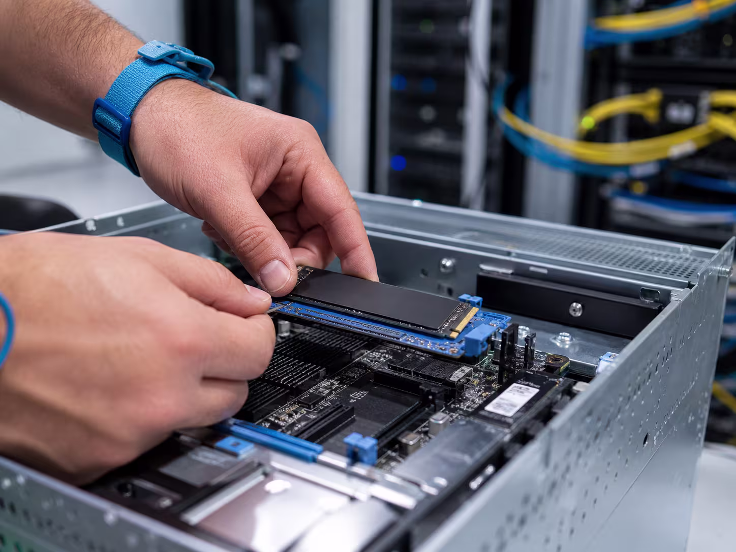 Diverse IT team performing infrastructure maintenance