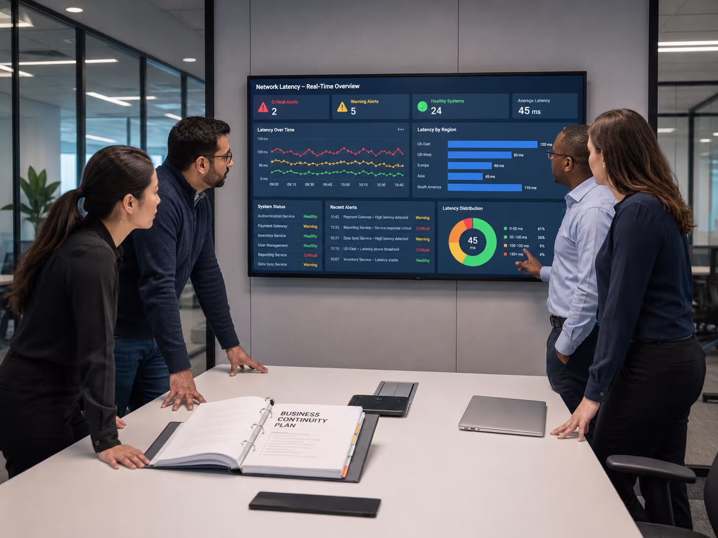 Diverse team planning business continuity