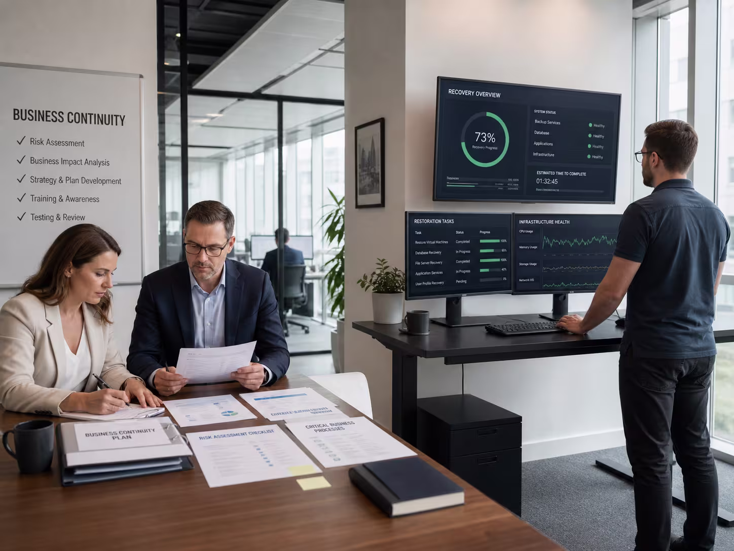 IT team discussing business continuity consulting