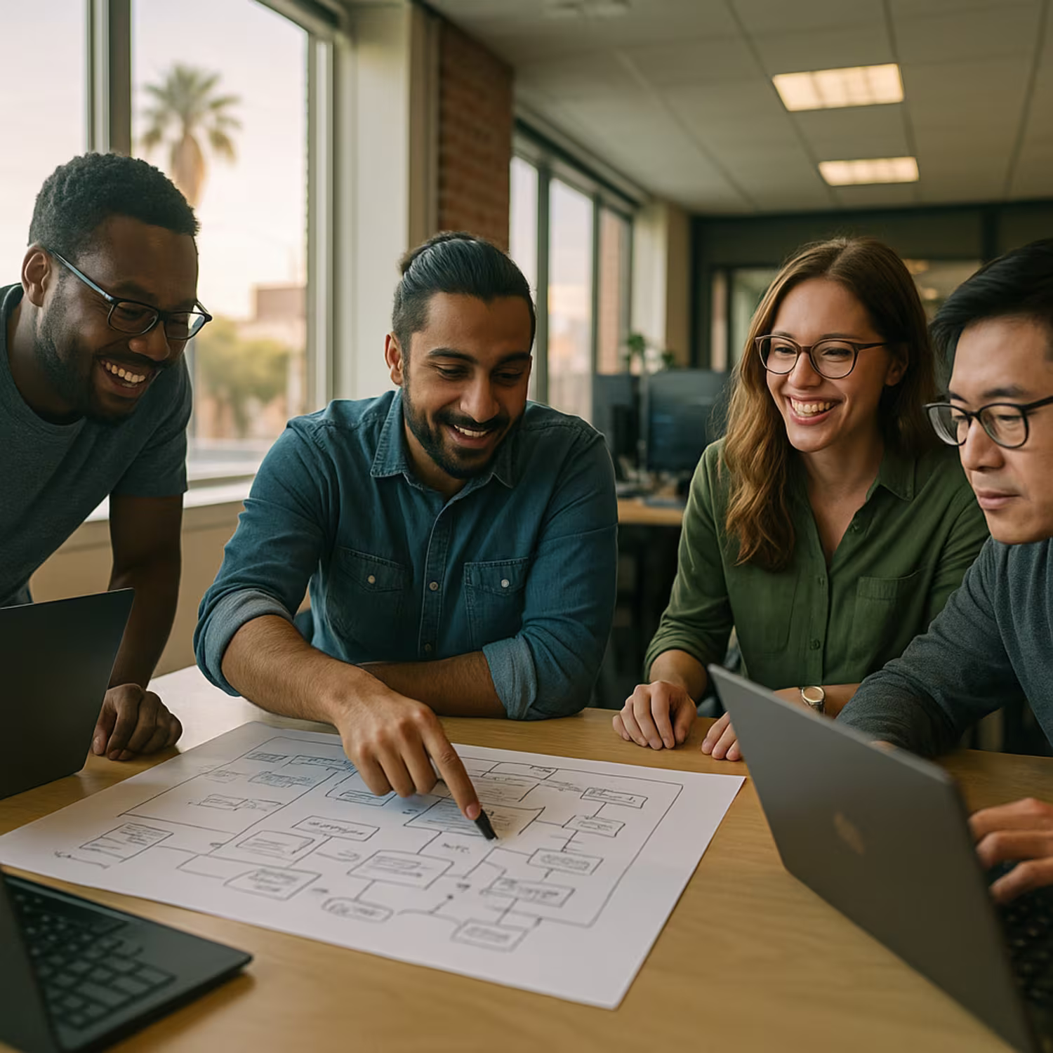 Diverse IT team discussing project plan
