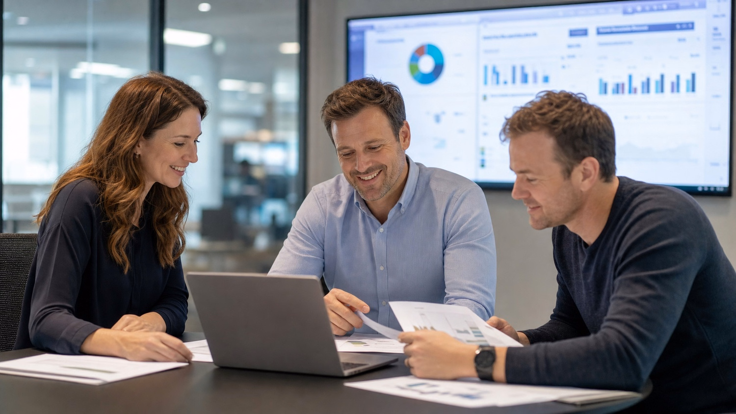 Audit team reviewing documents at conference table