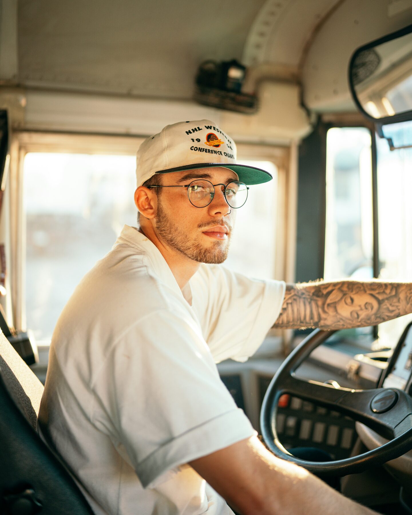 Bus driver at the wheel