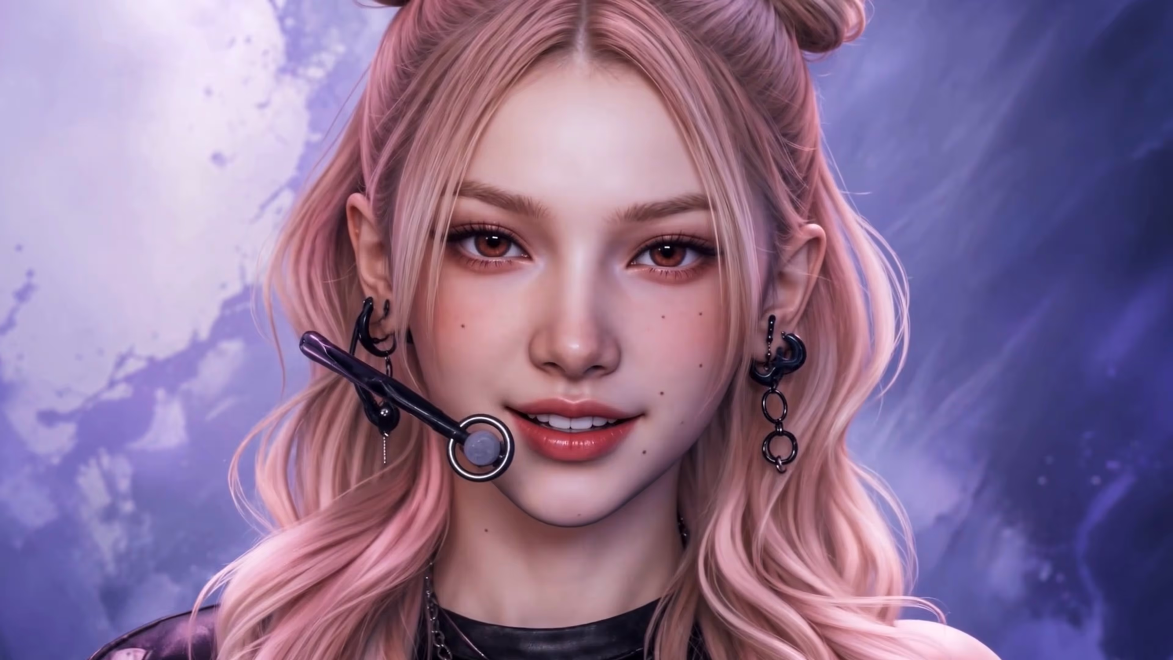 Close-up of Niely singing with a headset microphone