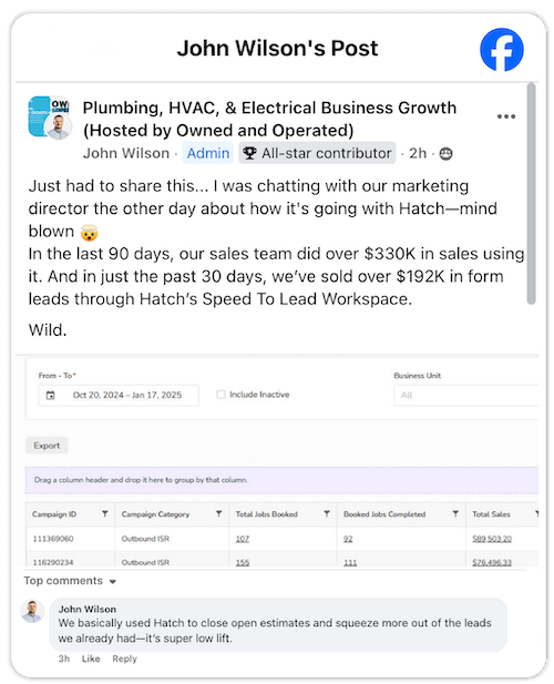 John Wilson testimonial - Facebook post