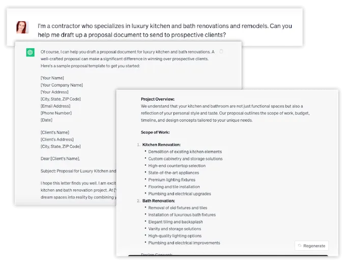 how to use AI for contractors - chatgpt prompt for proposal generation