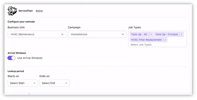 hatch ai servicetitan calendar integration - configuration