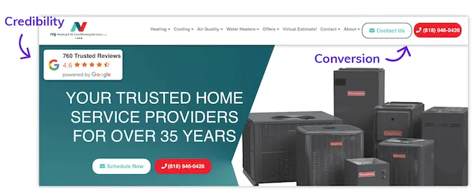 conversion optimized contractor website homepage example