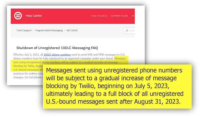 10dlc compliance - unregistered numbers to be blocked