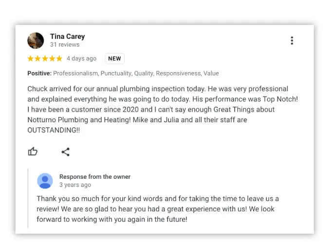 how to respond to google reviews - example of response to positive review