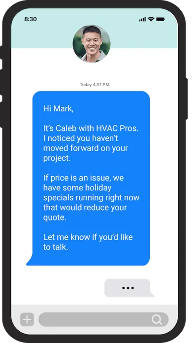 holiday hvac marketing templates - follow up text to quote