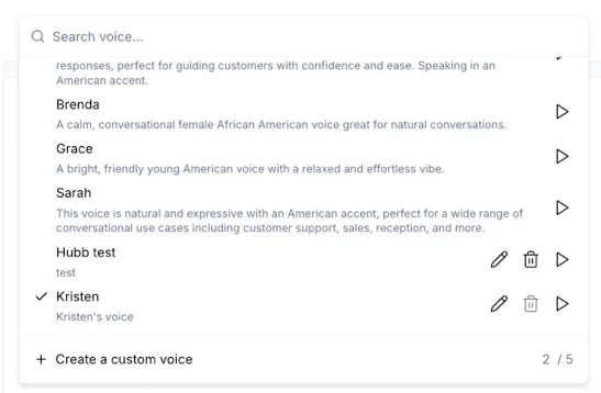the custom voice showing in your voice library