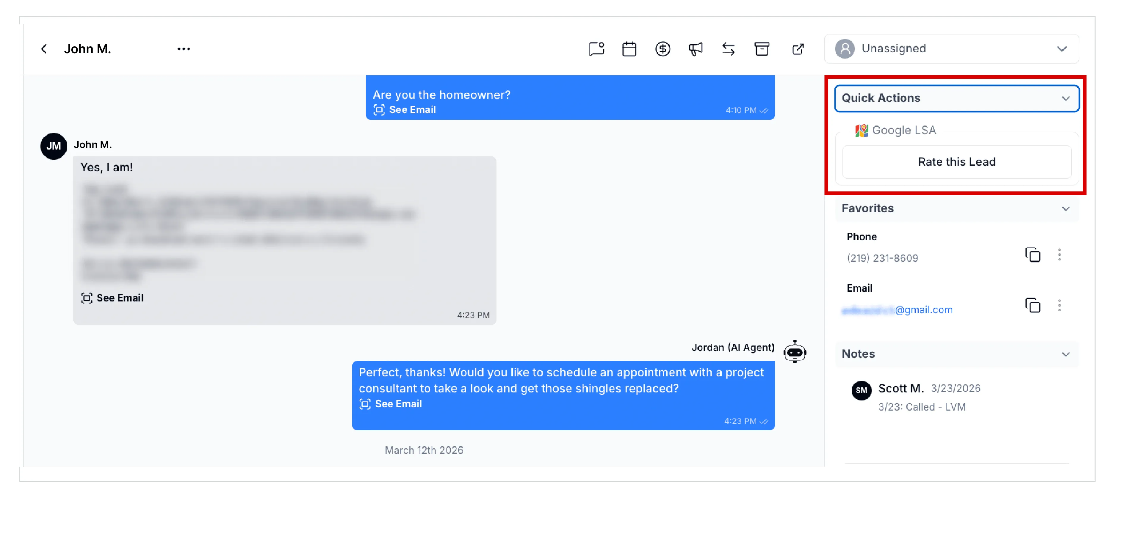 google lsa lead rating in hatch