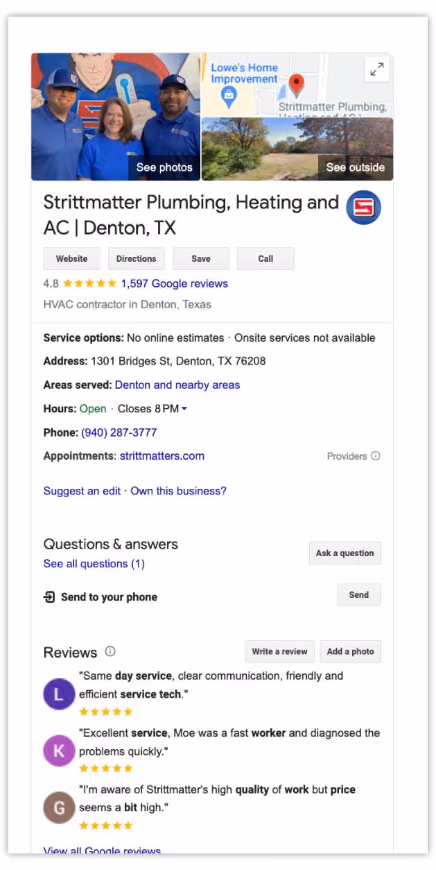 how to increase marketing roi - google business profile example