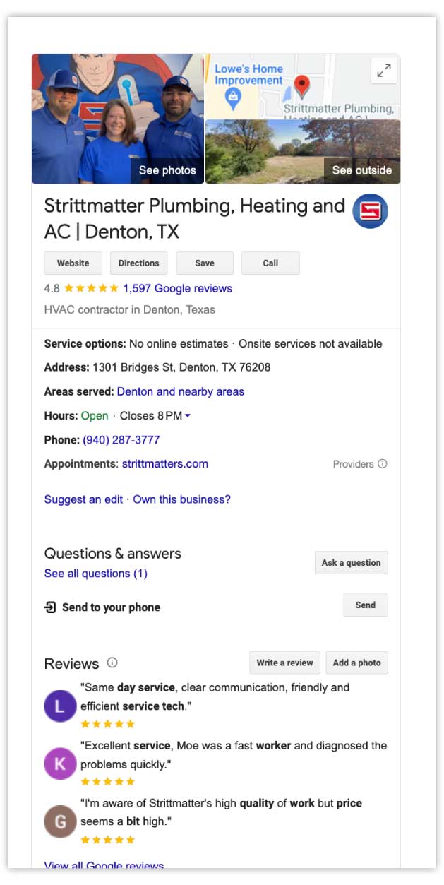 how to increase marketing roi - google business profile example