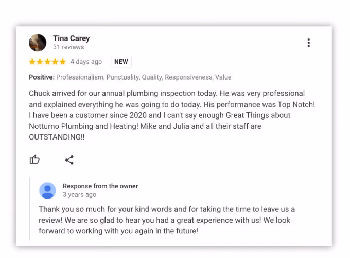 example of a positive review and engagement