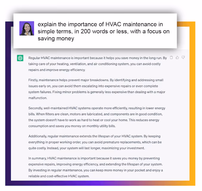how to use chatgpt for home improvement businesses - prompt asking to explain HVAC