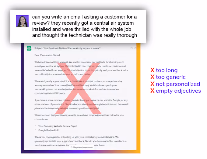 how to use chatgpt for home improvement businesses - example of using it to request a review