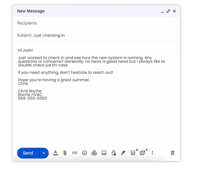 how to increase revenue for contractors - example of checking in on an hvac customer