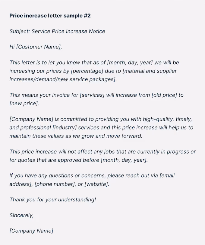 how to increase revenue for contractors - price increase letter home improvement