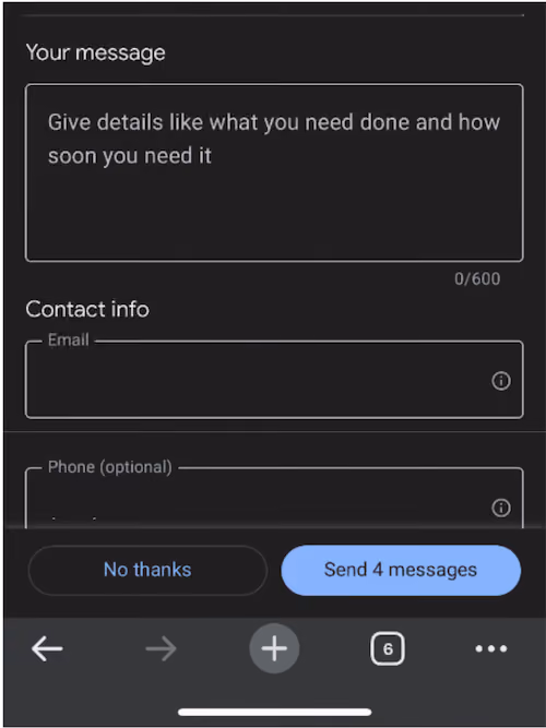 google lsa request a competitive quote feature - what the form looks like