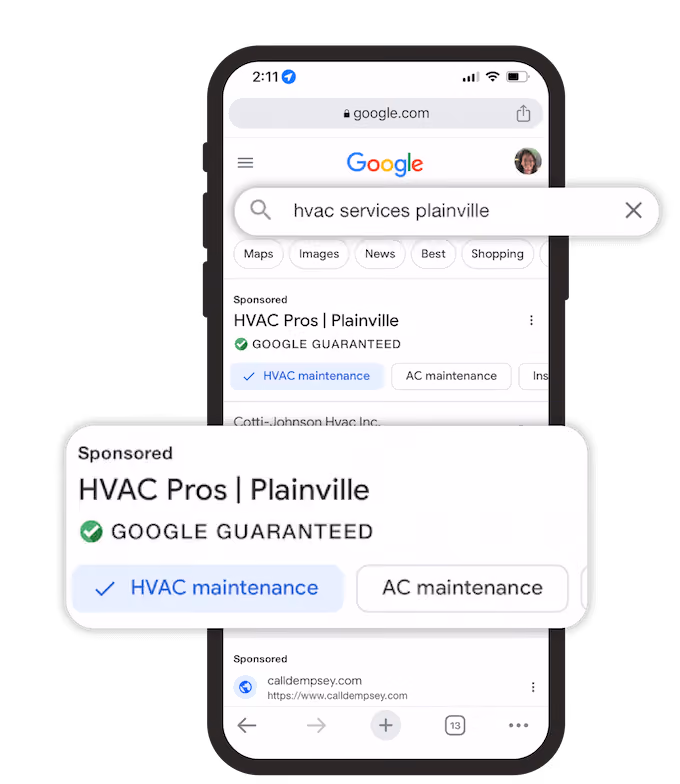how to choose a lead aggregator - google local services ad example