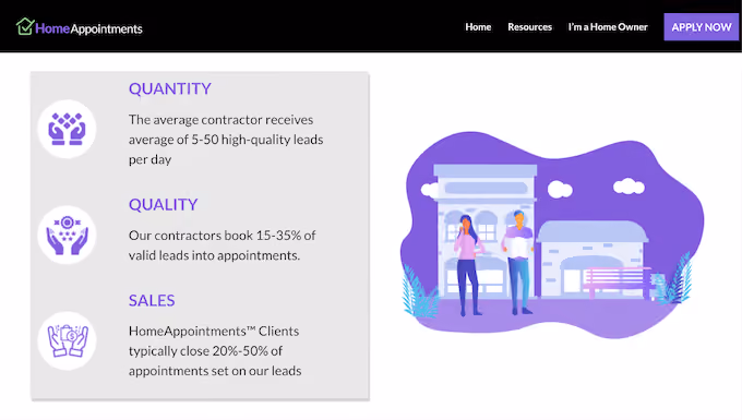 how to choose a lead aggregator - home appointments website showing expectations