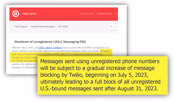 10dlc compliance - unregistered numbers to be blocked