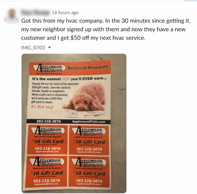 home improvement marketing strategies - referral program example