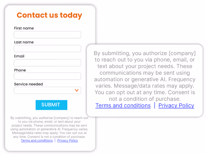 TCPA opt-in consent verbiage on a form