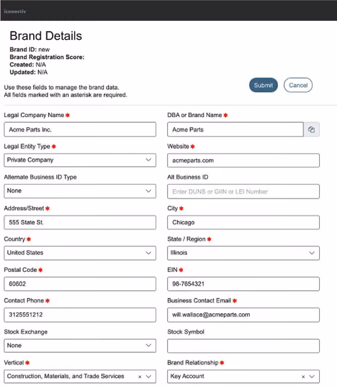 10dlc registration application example