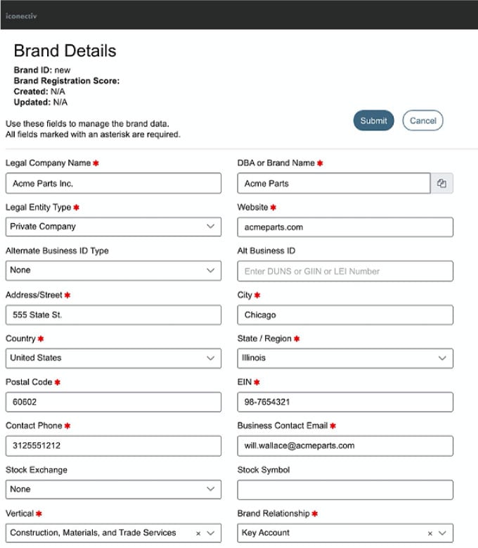 10dlc registration application example