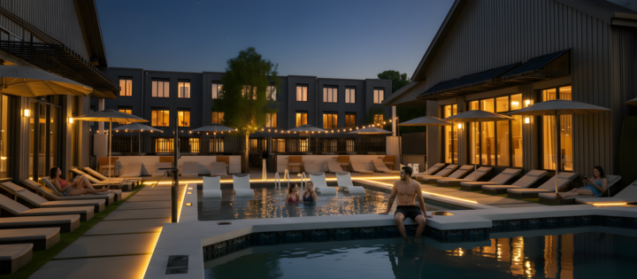 Pool at night time rendering