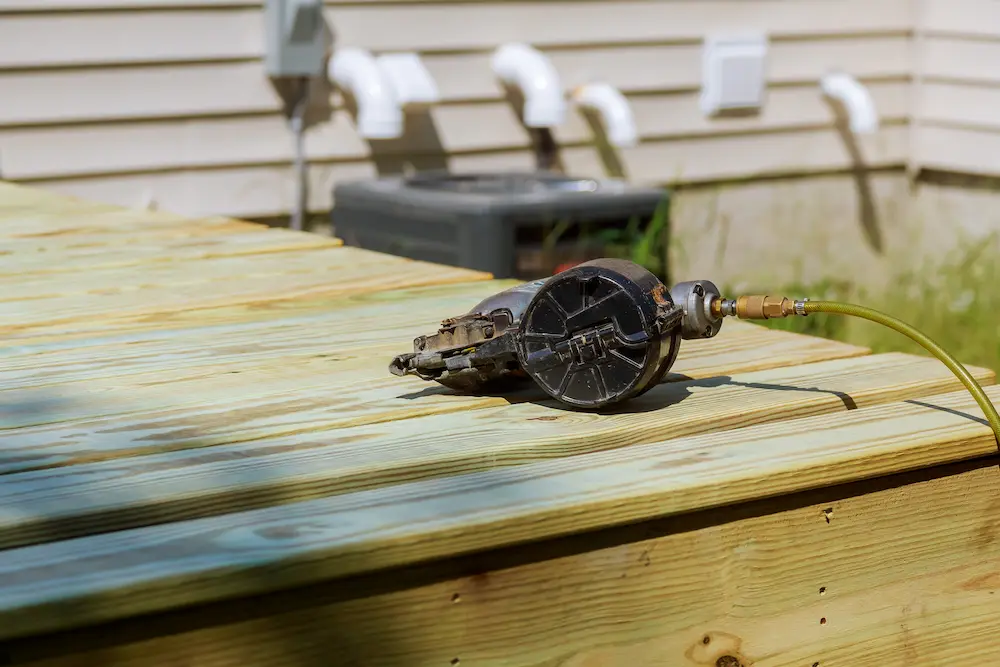 new patio deck with power tool
