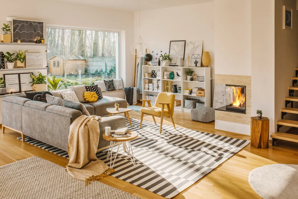brightly lit interior living room