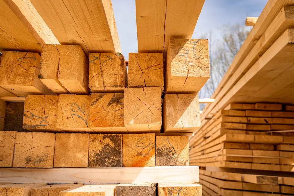 lumber stacks outdoors