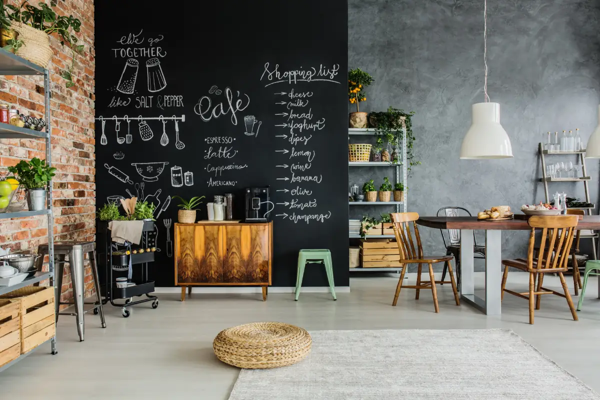 interior of kitchen and dining area