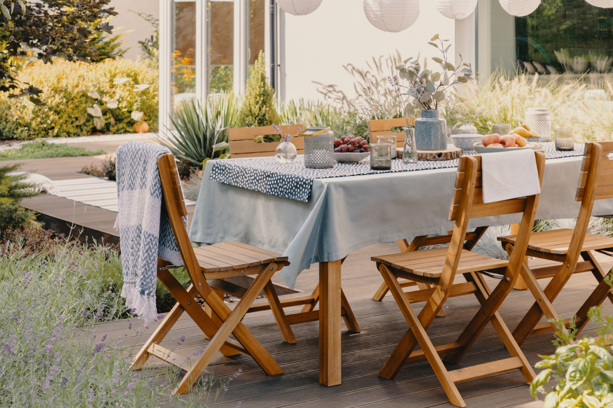 Virtually any outdoor space can be transformed into a dining area with the addition of weather-resistant furniture and decor.
