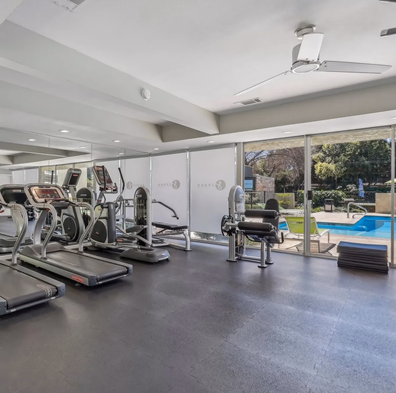 Gym with treadmills and elliptical machine