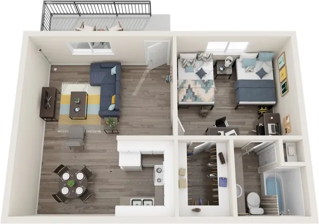 1x1 Double floor plan layout