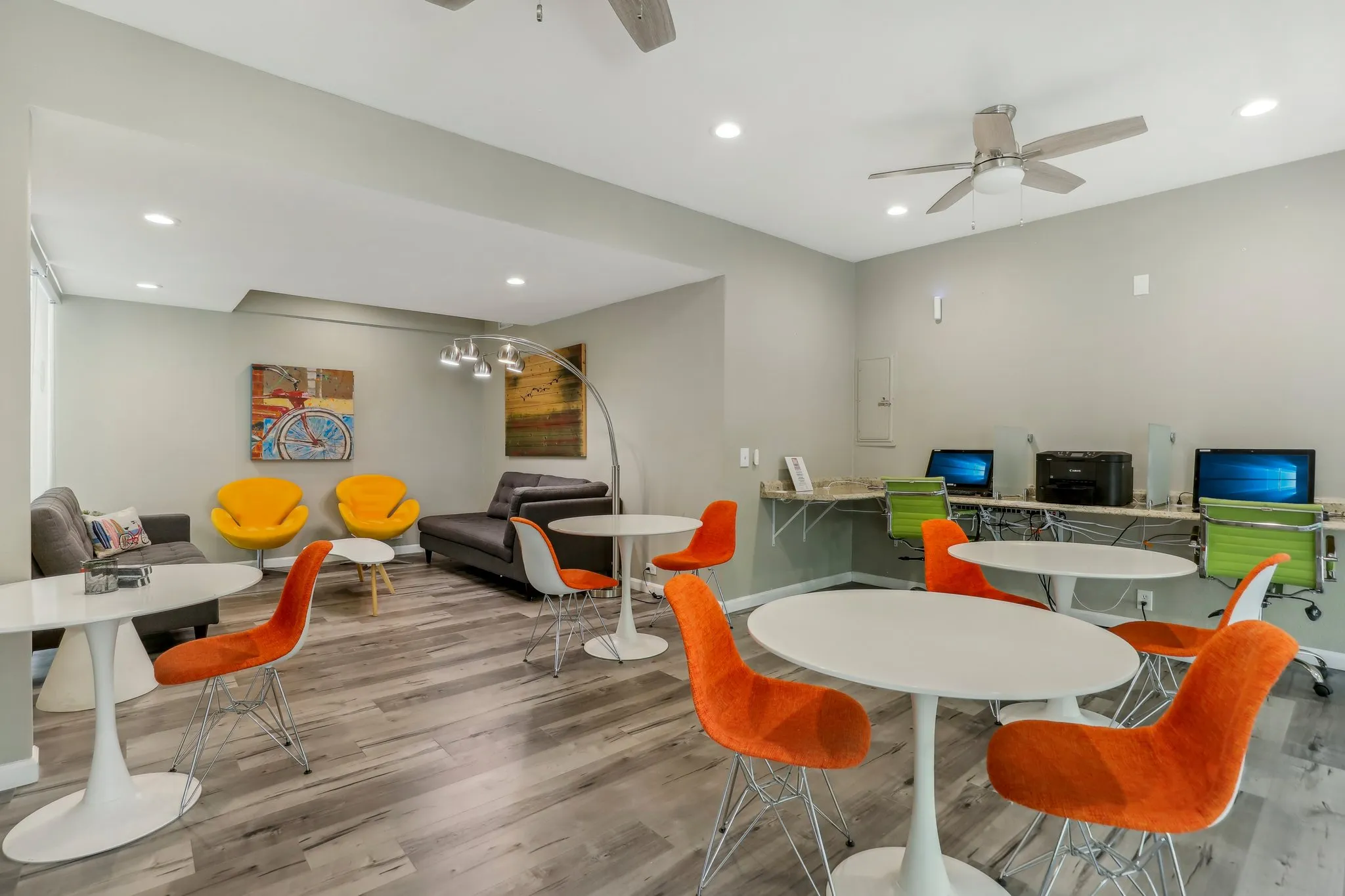 Lounge with chairs and tables