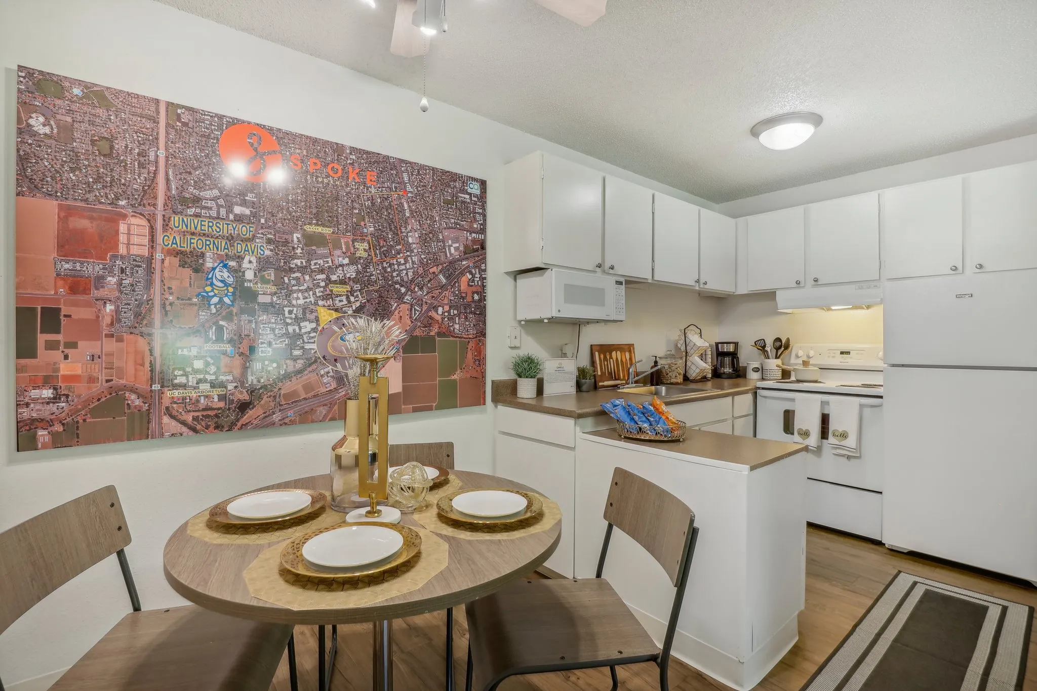 dining area with table and chairs and with view of kitchen